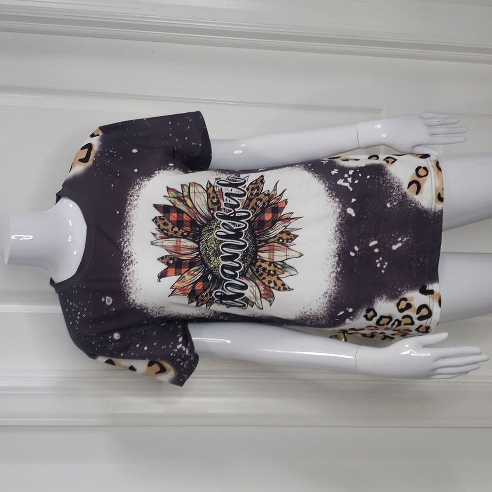 🤯3/$12 Gray Thankful Thanksgiving Cheetah Print T-Shirt NWOT Size Large